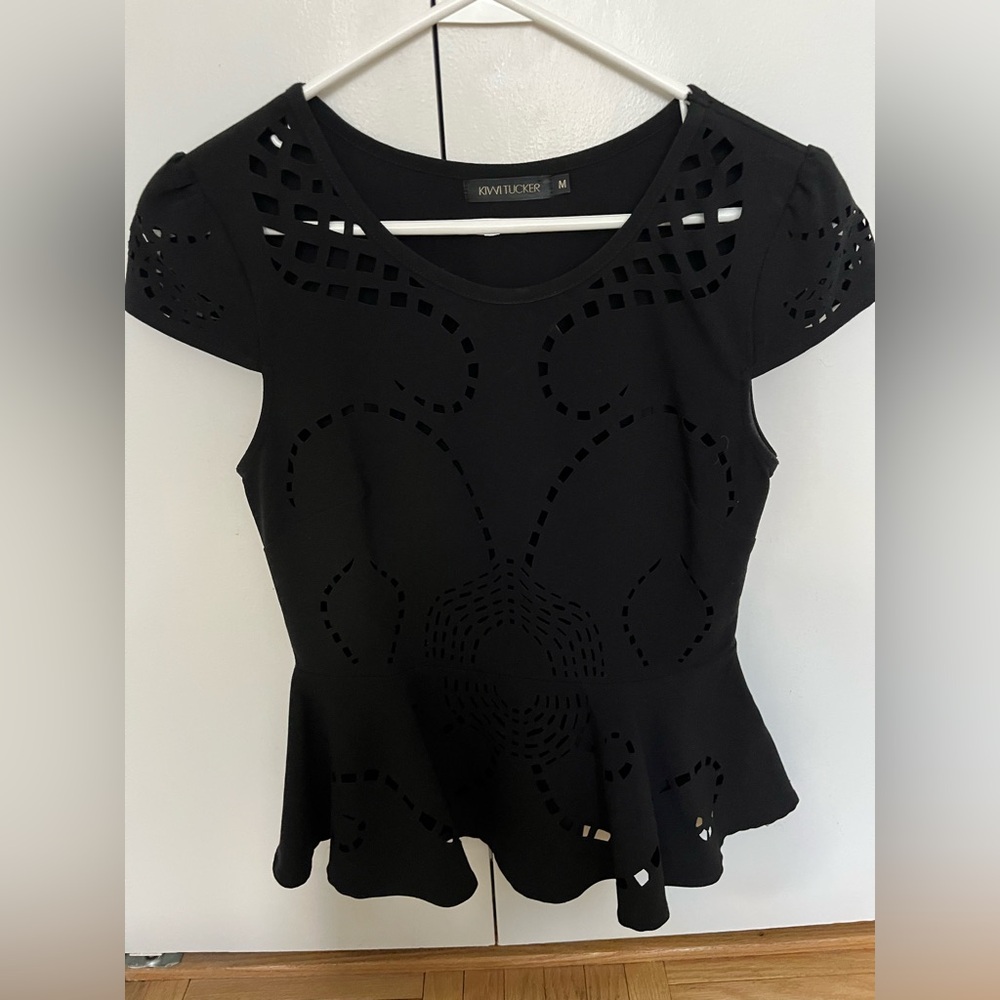 Elegant Black Peplum Top - Picture 3 of 5
